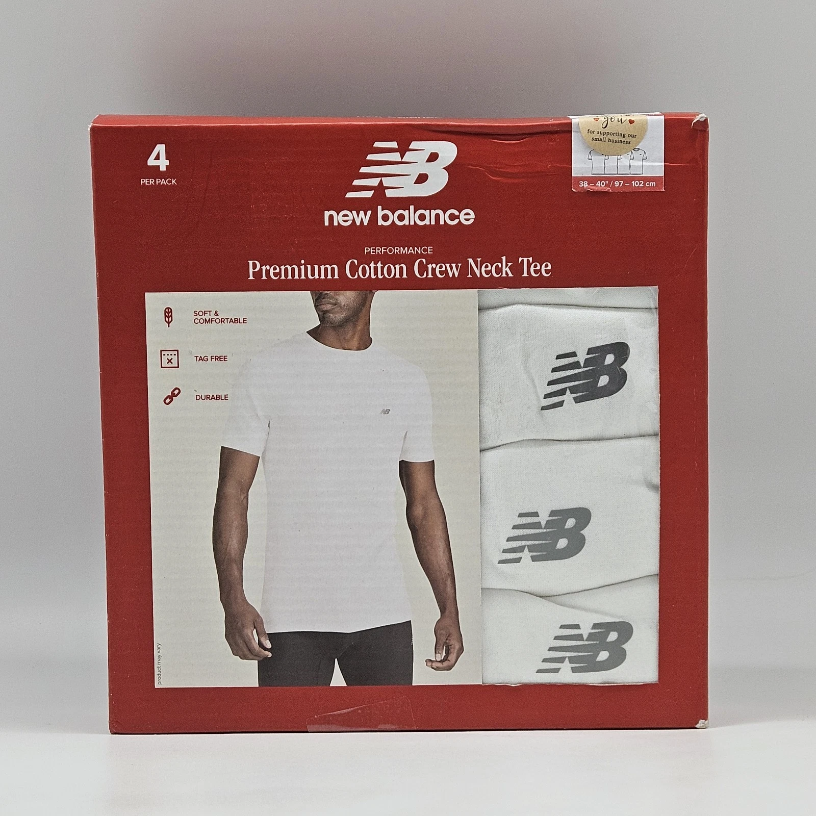 4 Pack NEW BALANCE Men's S M L XL White Logo Cotton Crew Neck T Shirt Set