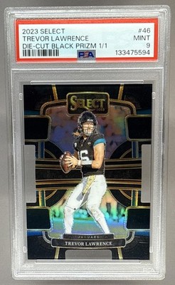 2023 PANINI SELECT TREVOR LAWRENCE #46 DISCO BLACK PRIZMS 1/1 CONCOURSE PSA 9
