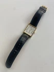 Vintage Seiko Quartz Slim Tank Men White  Dial black leather Dress Watch 28mm