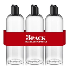 3Pcs 16 oz Clear Plastic Refillable Travel Shampoo and Conditioner Bottles wi...