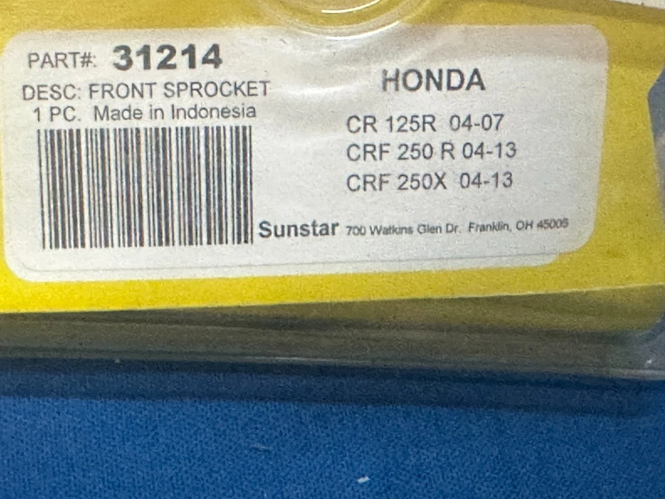 Sunstar front sprocket 31214 Honda CR125R 04-07 CRF 250R 250X 04-13 E49 Foto 2 de 2