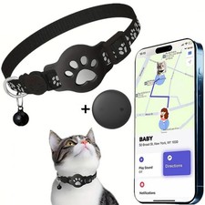 Cat Tracker GPS Collar for Cats Electronic Pet Locator Waterproof Black.