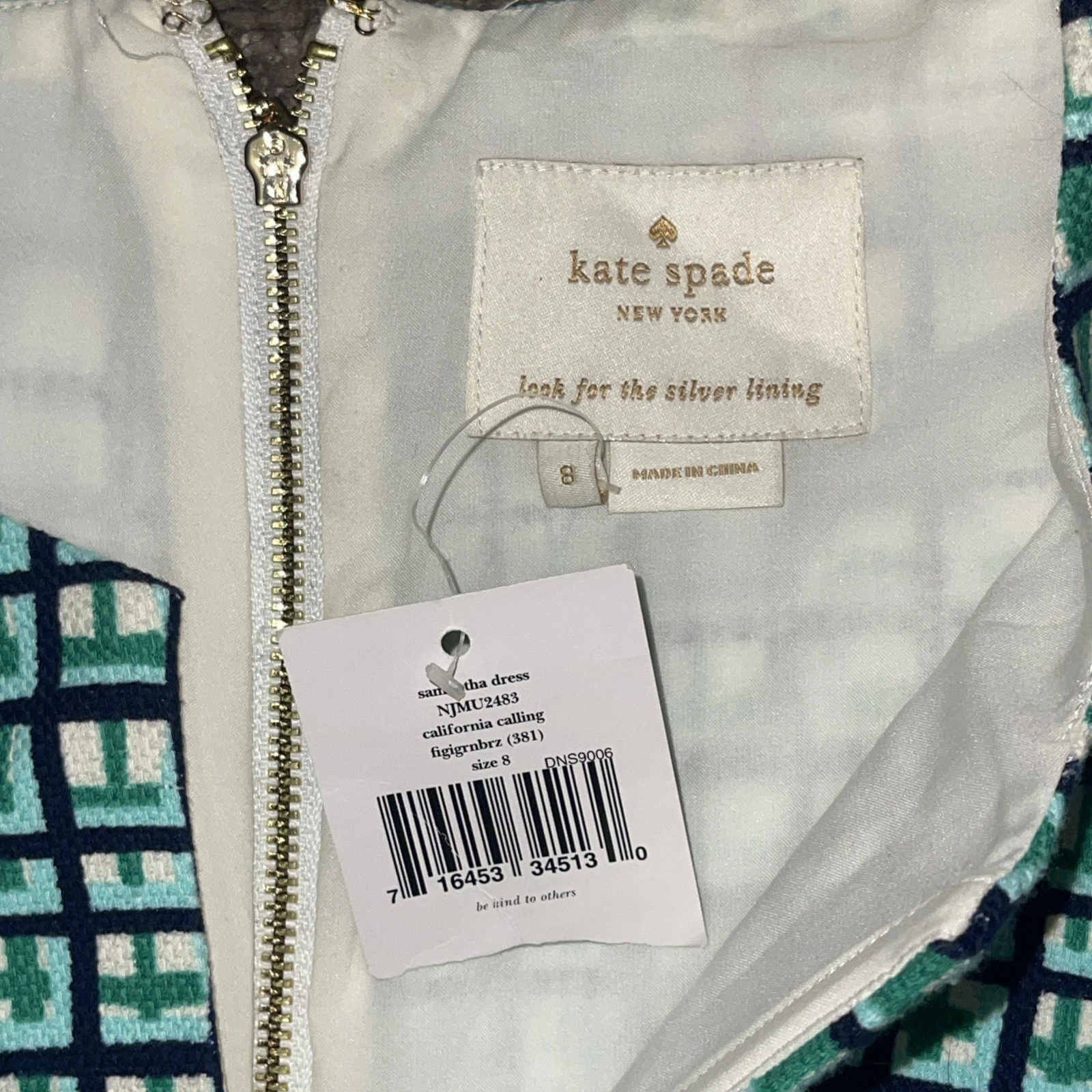 Guaina smanicata Kate Spade New York Samantha misto cotone con tasche taglia 8 verde acqua