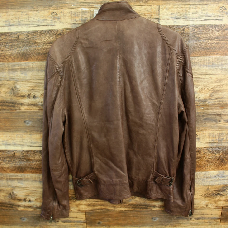 Chaqueta de cuero para hombre LUCKY BRAND talla S marrón cremallera completa Foto 4 de 4
