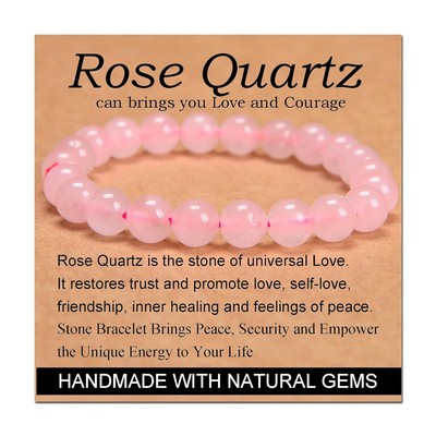 Rose Quartz Bracelet - Stone of Love and Courage,Stretch Natural Rose Quartz Bracelet - Stone of Love and Courage,Stretch Natural