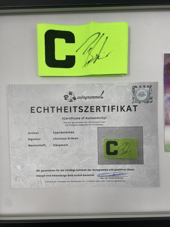 Captain's Armband Christian Eriksen Signed In Frame Denmark Autograph ...