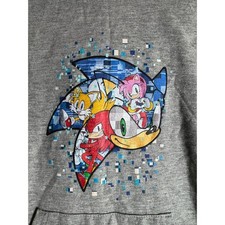 SEGA SONIC the HEDGEHOG Graphic NEW Gray LS Hoodie Kangaroo Size M 