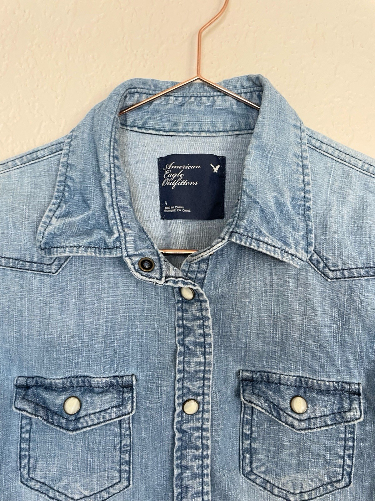 American Eagle Denim Chambray Snap Button Western… - image 4