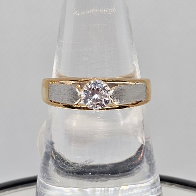 Two Tone 18k Gold Plated Ring Round CZ Slim Cigar Band Vintage NOS Original Tag