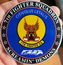 7th Fighter Squadron SCREAMIN' DEMONS STICKER, F-22 Raptor US AIR FORCE Langley