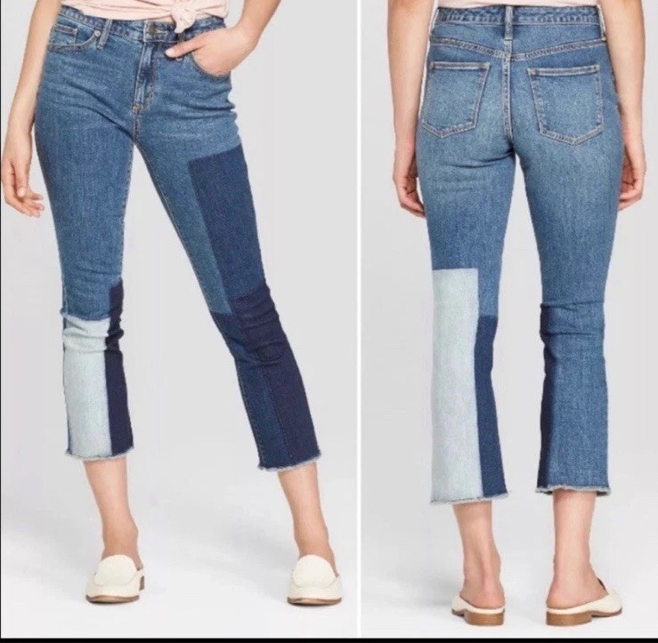 Universal Thread Jeans Patchwork 14 Frayed Kick B… - image 1