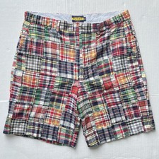 Polo Ralph Lauren RUGBY Chino Shorts Mens 36 Madras Plaid Patchwork 9" Preppy