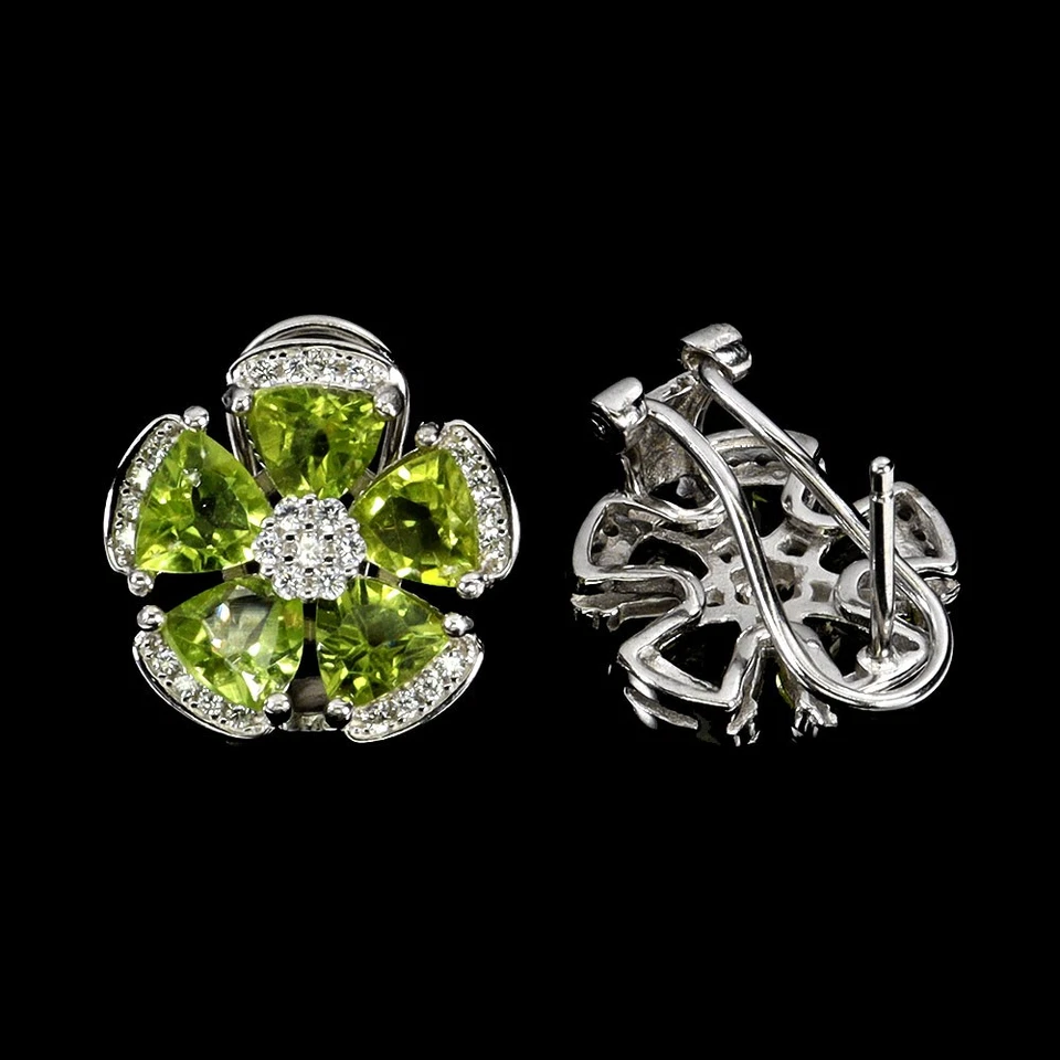 925 Sterling Silver Earrings Trilliant Peridot 5mm Natural Gemstone Jewelry - Image 3 of 4