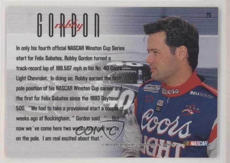 1997 SkyBox NASCAR Profile Robby Gordon #75 - Image 2 of 2