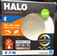 HALO RL4 4" White Selectable CCT LED Recessed Light, Dimmable, with Baffle Trim