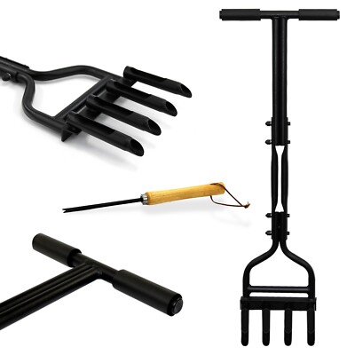Hohlzinken 4 Erdspieß Hand Rasen grün Gras Bodenbelüfter Stiel Outdoor Garten