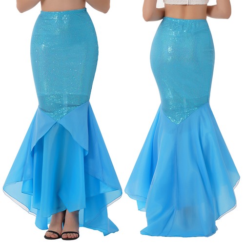 Women's Sequins Mermaid Long Tail Skirt Halloween Cosplay Party Dress up Costume - Afbeelding 13 van 31
