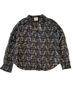 FORTE FORTE Camicia Cotton Printed Voile Button Front Blouse Shirt Blk NWT $392