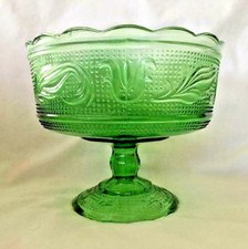 Vintage E.O. Brody Green Glass Beaded Pedestal Candy Dish M 6000 - Made in USA