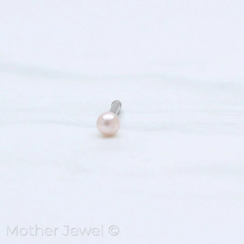 BOLA PERLA ROSA BLANCA DE 2 MM PLATA ACERO QUIRÚRGICO NARIZ PIERCING ANILLO BARRA DE HUESO PERNO Foto 2 de 3