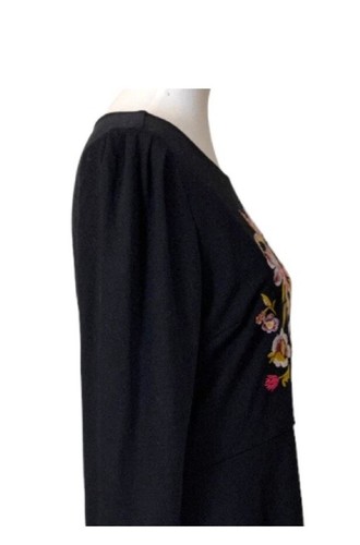 Loft Size 12 Embroidered Front Black Ponte' Dress 3/4 Sleeve Midi Dress Modest - Picture 9 of 11