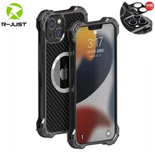 R-JUST Aluminum Metal Carbon Fiber Armor Case Cover For iPhone 13 14 15 16