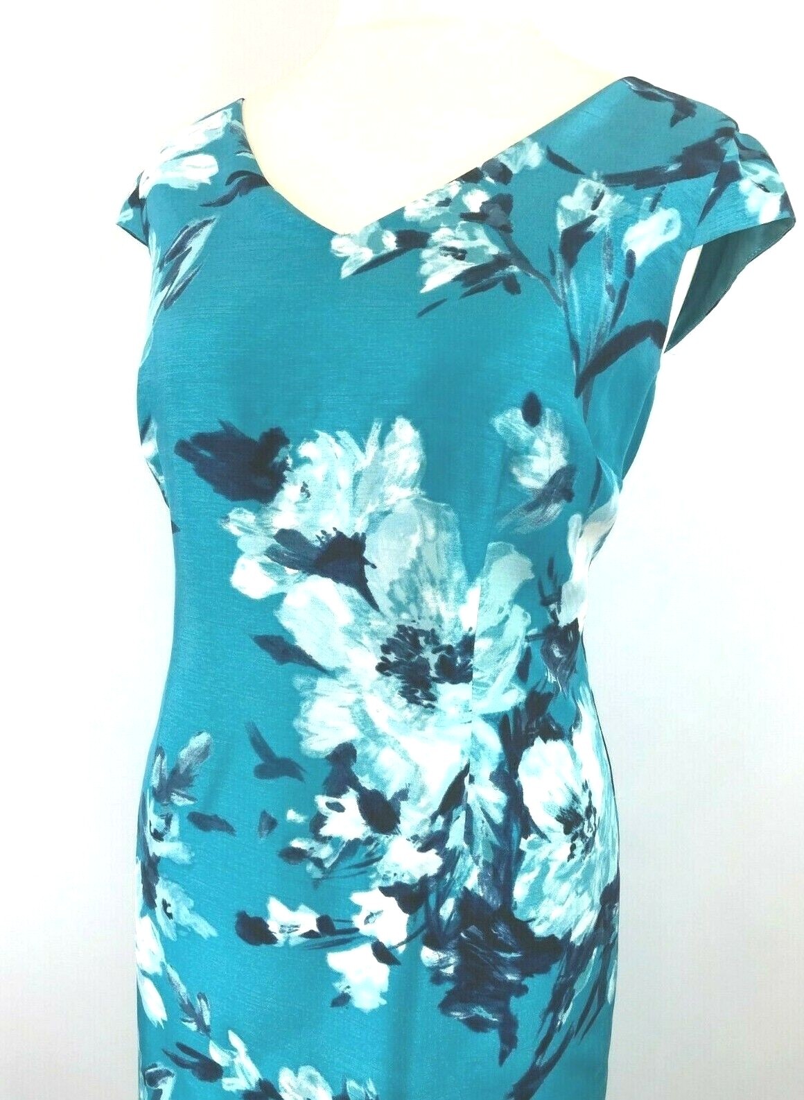 New Jacques Vert dress 16 20 Shantung Floral Turquoise Wedding shift RRP £149 image 7