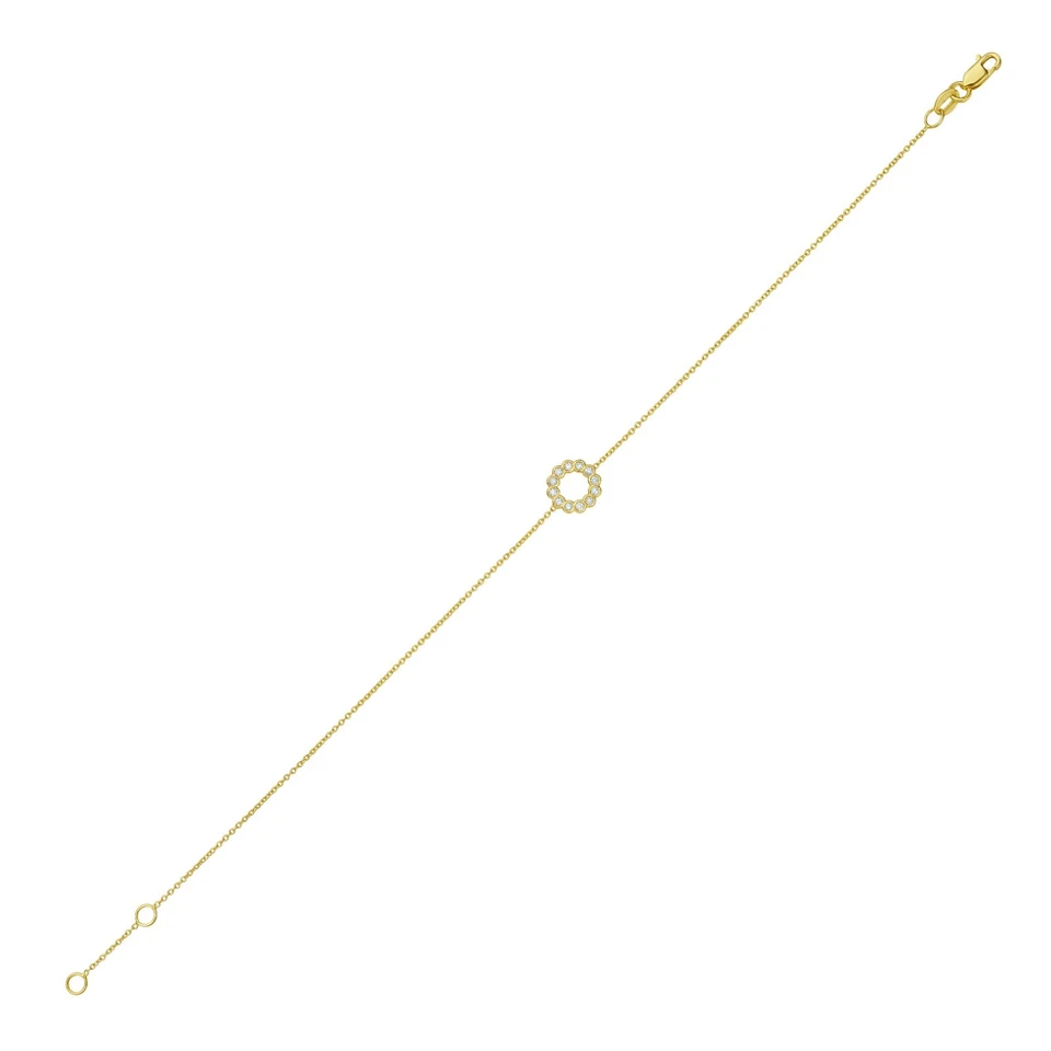 Brazalete de eslabones de cadena círculo de diamantes de 0,06 quilates de amistad de 6,5-7" de oro amarillo de 14 k