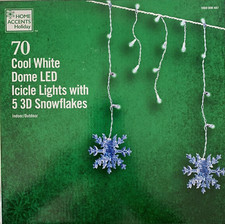 Home Accents 70 Cool White Dome LED Icicle Lights with 5 3D Snowflakes New
