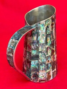 EXQUISITE Handwrought Silver Plate Pitcher Mother of Pearl Inlay 1968