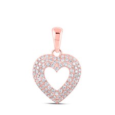 10K Rose Gold Womens Round Diamond Heart Pendant 1/2 Cttw