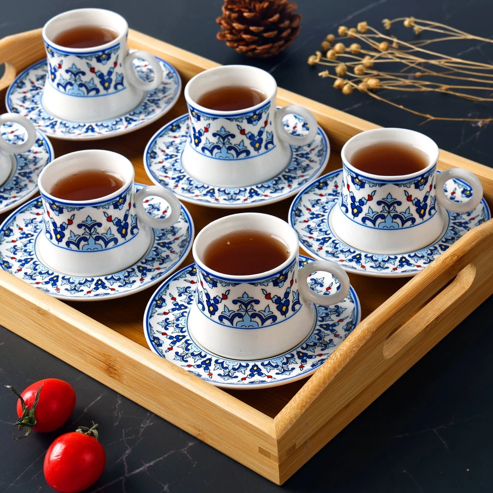 Juego de 12 tazas de café turco, tazas y platillos de porcelana (3 oz) espresso turco Foto 3 de 3