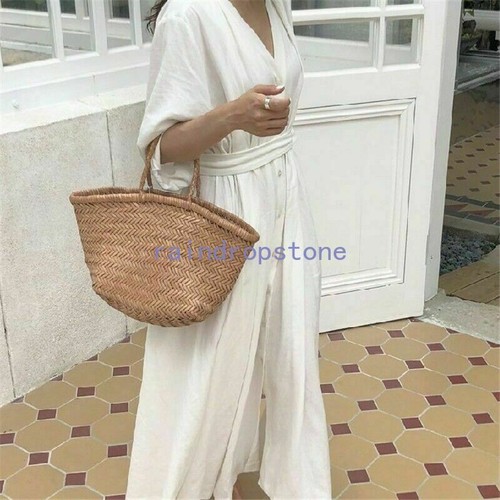 Womens Linen Cotton Dress V-neck Long Belt Button Loose Casual White Black Fairy - Picture 6 of 14