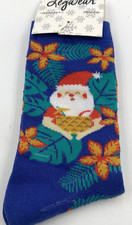 Ladies Socks Sz 4-10 Christmas Santa Claus On The Beach With A Pineapple Drink