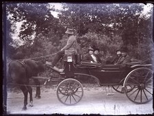 Diligence Voiture hippomobile PHOTO NEGATIVE c1900 Plaque de verre Vintage