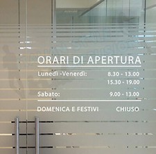 ADESIVO NEGOZIO VETRINA ORARI DI APERTURA VINILE PERSONALIZZATO UFFICIO BAR
