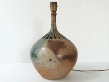 1970 Vintage Table Lamp In Ceramic Stoneware Signature In Relief 70S 70'S