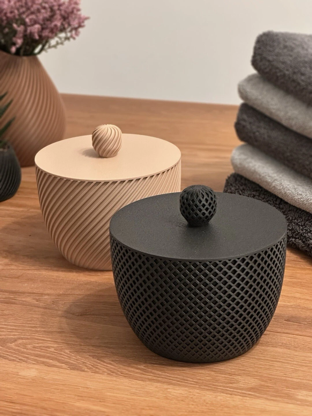 Modern Storage Container with Spiral Pattern 3d Printed