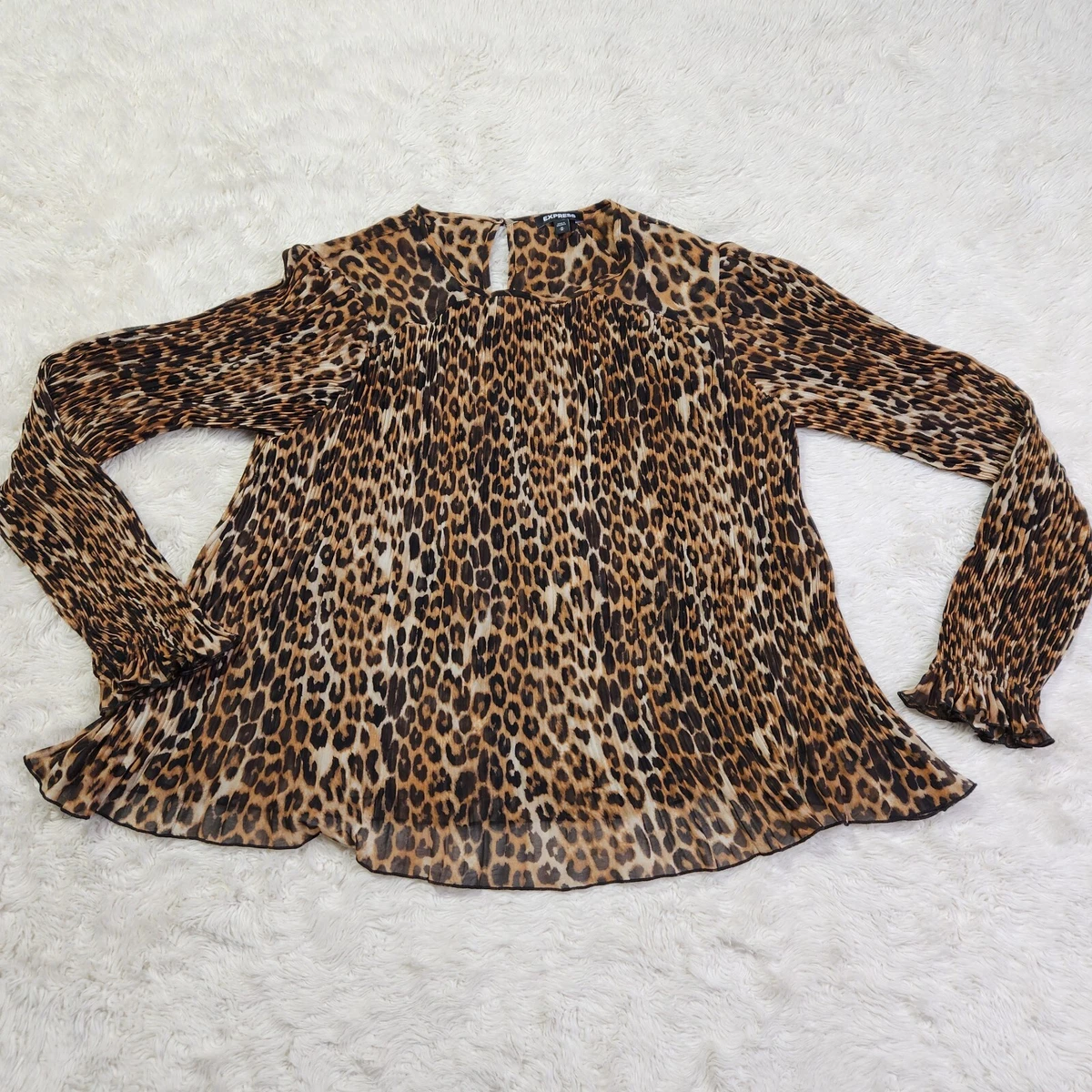 Express Leopard Print Women Size Medium Slouchy Pleated Long Top