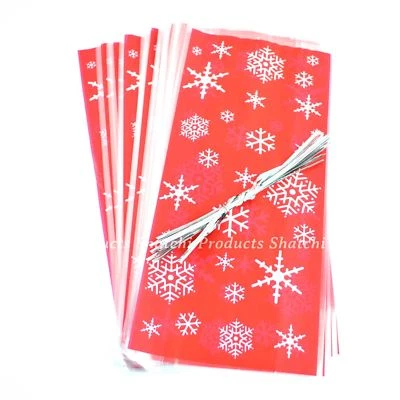 SHATCHI 20 Red Cello Cellophane Christmas Favour Treat Sweet Party Loot Bags With Ties