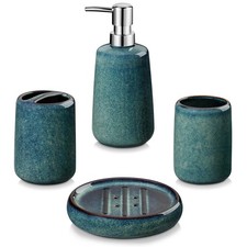 Green Bathroom Set, Ceramic Soap Dispenser and Toothbrush Holder Sets, Stonew...