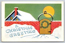 Vintage Postcard, Early 1900's, A Christmas Greeting, reef on door, made in USA