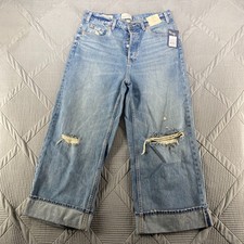 Universal Thread Women's Cropped Vintage Wide Leg Jeans Distressed Size 8