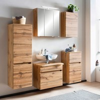 Badezimmer BadmöBel Set Spiegelschrank HäNgeschrank Unterschrank Led Eiche