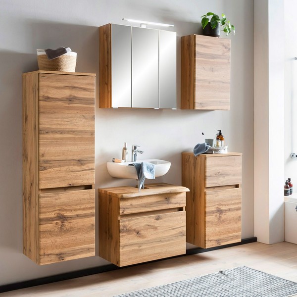 Badezimmer BadmöBel Set Spiegelschrank HäNgeschrank Unterschrank Led Eiche-image