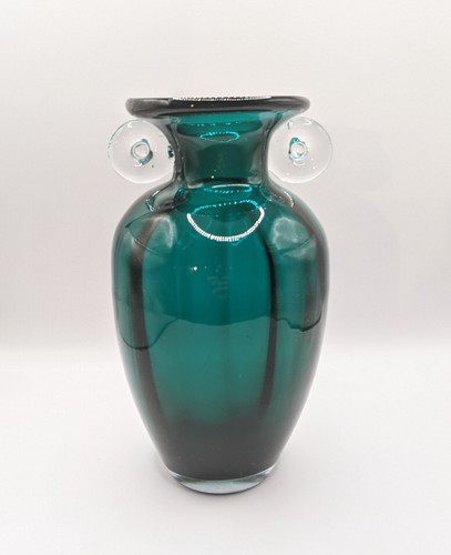 Pier 1 Vintage Hand Blown Italian Glass Vase Emerald Aqua Retro Art Deco - 7.5" - Picture 2 of 9