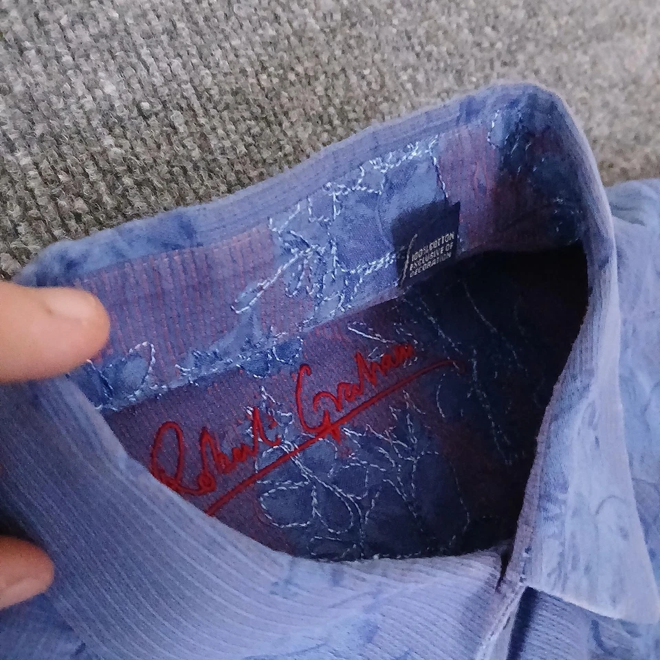 Camisa de vestir Robert Graham para hombre mediana azul floral manga larga botón delantero Foto 4 de 4