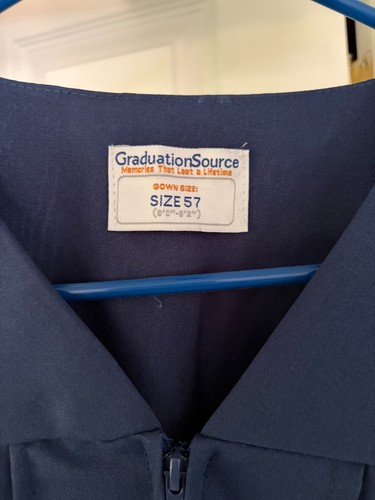 Navy Blue Graduation gown without cap - size 57 (6'0" to 6'2") - worn once - Picture 2 of 2