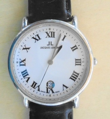 Jacques Lemans Men's Analog Quartz Watch, White Face #1-978, Leather Band