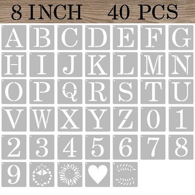 ASMPIO 8 Inch Letter Stencils Numbers Craft Stencils, 40 Pcs Reusable 8 